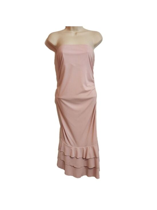 Express Dresses & Skirts - Express Y2K Strapless Shirred Ruffle Bodycon Knit Dress Pink Size 14
